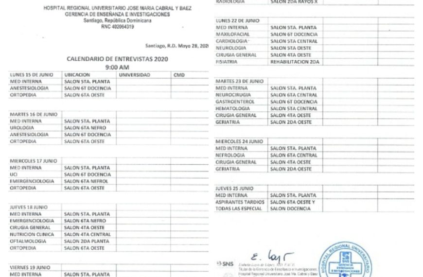 Gerencia de Ense&ntilde;anza e Investigaciones del HRUJMCB publica calendario de entrevistas para las residencias m&eacute;dicas